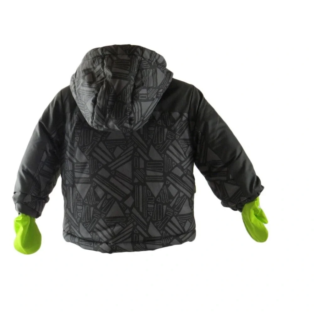 Cat‎ & Jack Toddler Boys Hooded Puffer Jacket Grey Lime Green Geometric 12M